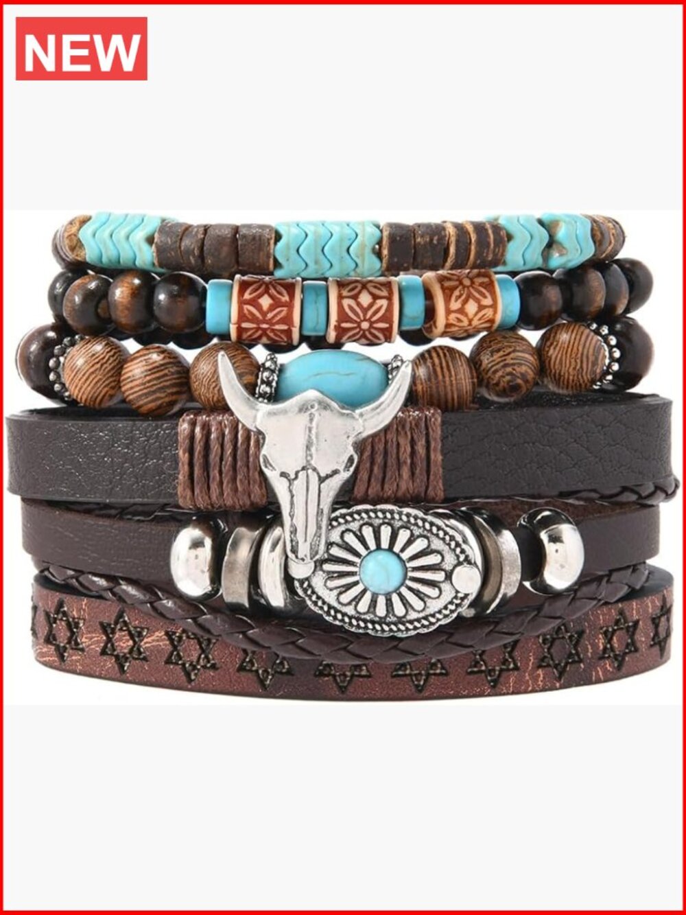 Turquoise Beaded Strand Bracelet, Adjustable Cowgirl Jewelry for Stacking